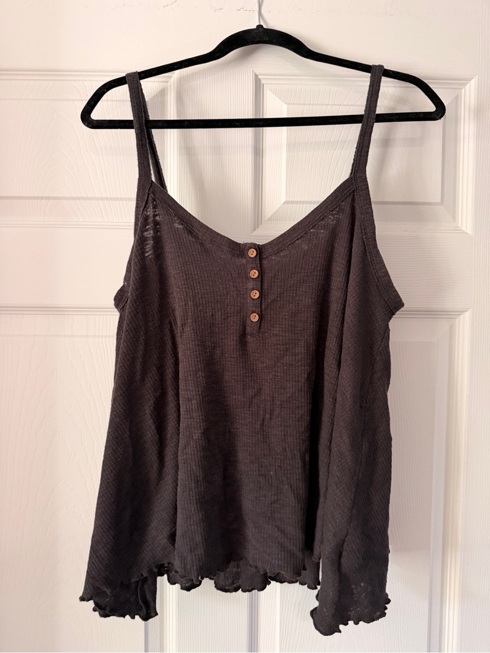 American Eagle Outfitters Dark Brown Waffle Knit Button-Front Cami